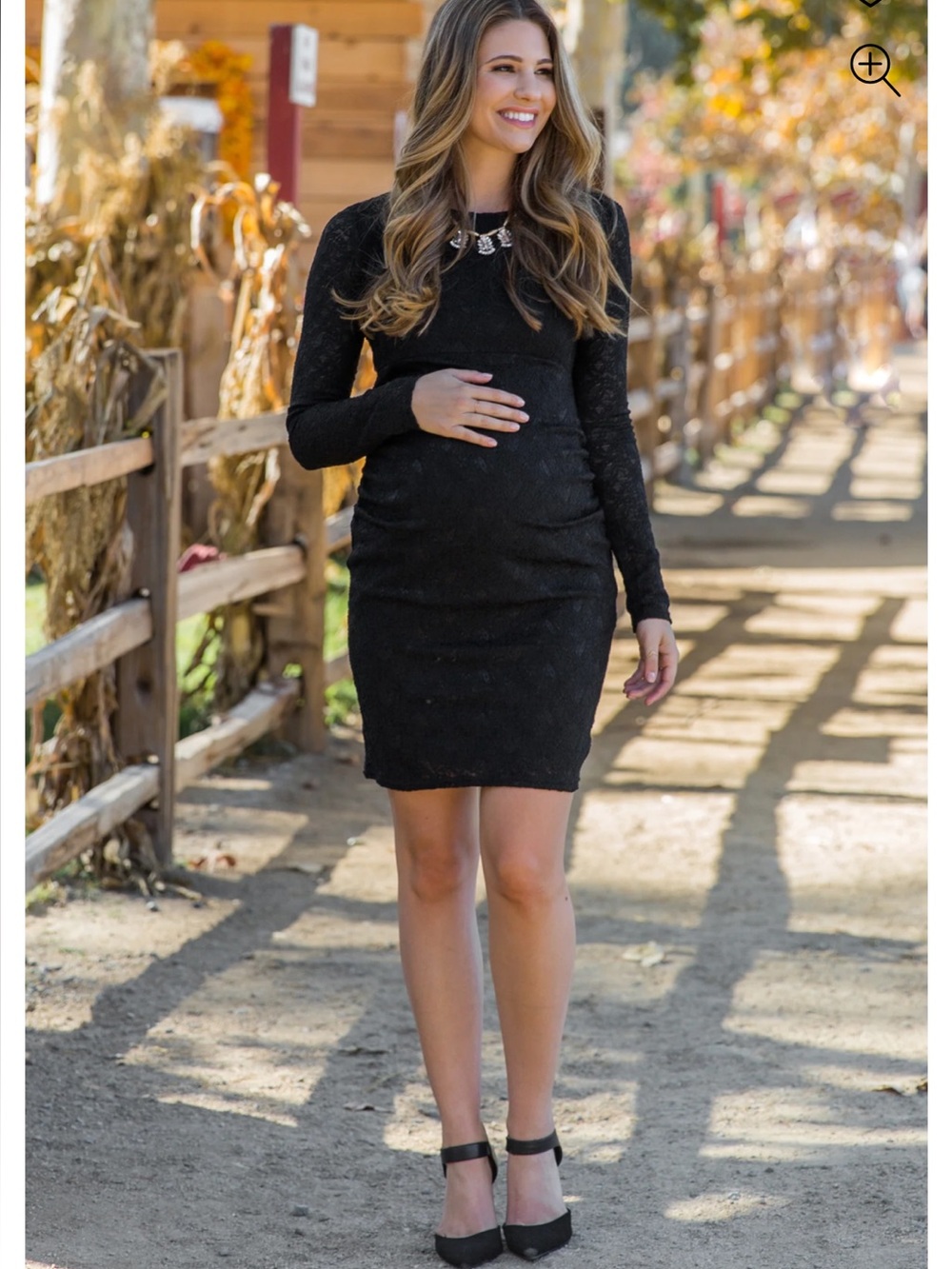 Pinkblush Black Long-Sleeve Maternity Black Lace Dress